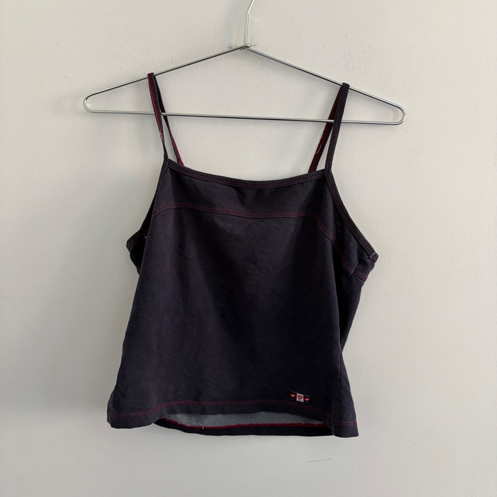 Hot Kiss Vintage 90s Black Cami Tank Top Red Contrast Stitch Size M